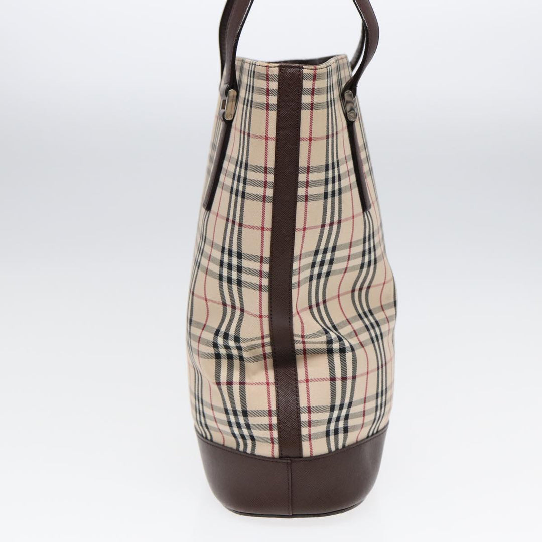 Burberry Nova Check Tote Bag Canvas Beige Brown Silver Auth 87632