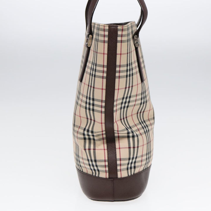 Burberry Nova Check Tote Bag Canvas Beige Brown Silver Auth 87632