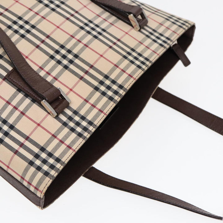 Burberry Nova Check Tote Bag Canvas Beige Brown Silver Auth 87632