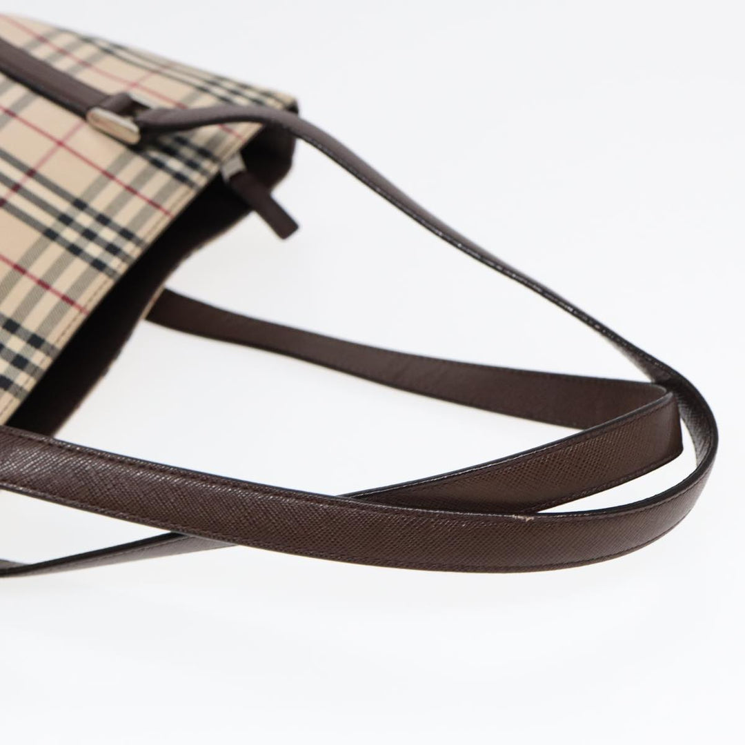 Burberry Nova Check Tote Bag Canvas Beige Brown Silver Auth 87632