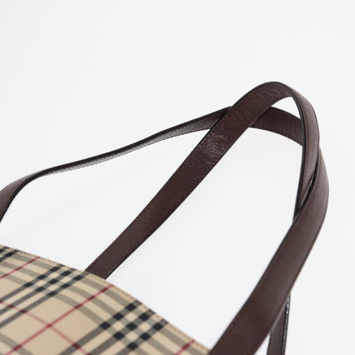 Burberry Nova Check Tote Bag Canvas Beige Brown Silver Auth 87632