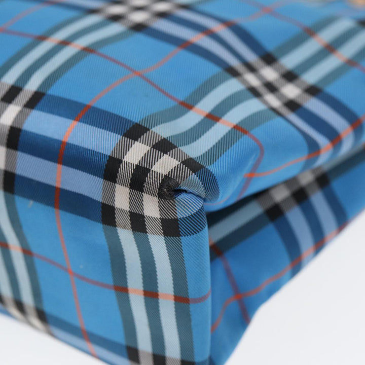 Top Quality Burberry Nova Check Tote Bag Nylon Blue Silver Auth 87633