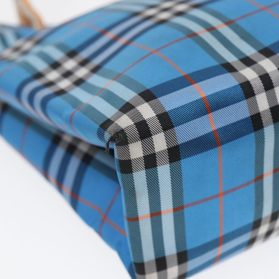 Burberry Nova Check Tote Bag Nylon Blue Silver Auth 87633