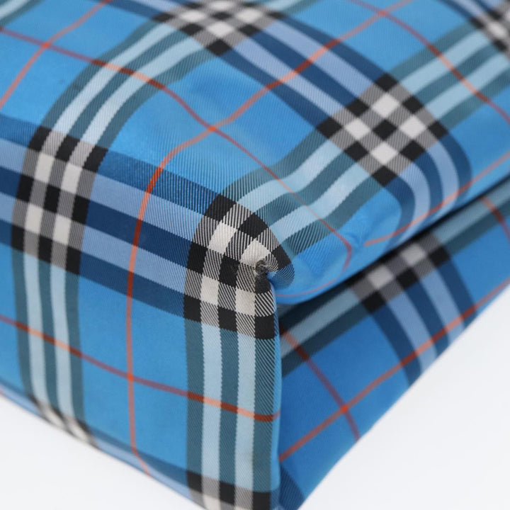 Burberry Nova Check Tote Bag Nylon Blue Silver Auth 87633