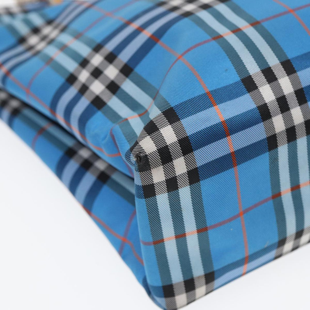 Top Quality Burberry Nova Check Tote Bag Nylon Blue Silver Auth 87633