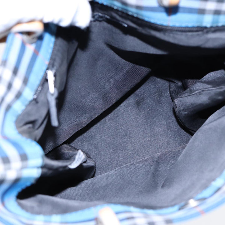 Burberry Nova Check Tote Bag Nylon Blue Silver Auth 87633