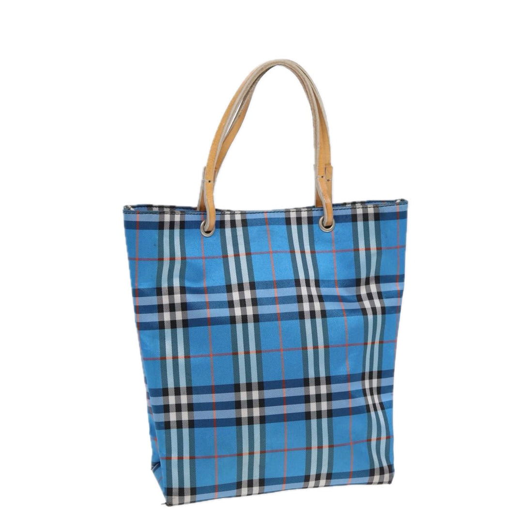 Burberry Nova Check Tote Bag Nylon Blue Silver Auth 87633
