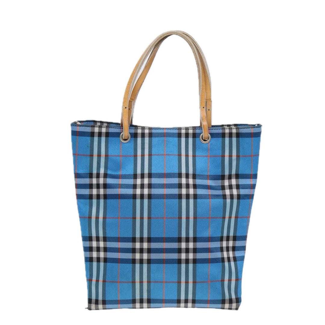 Burberry Nova Check Tote Bag Nylon Blue Silver Auth 87633