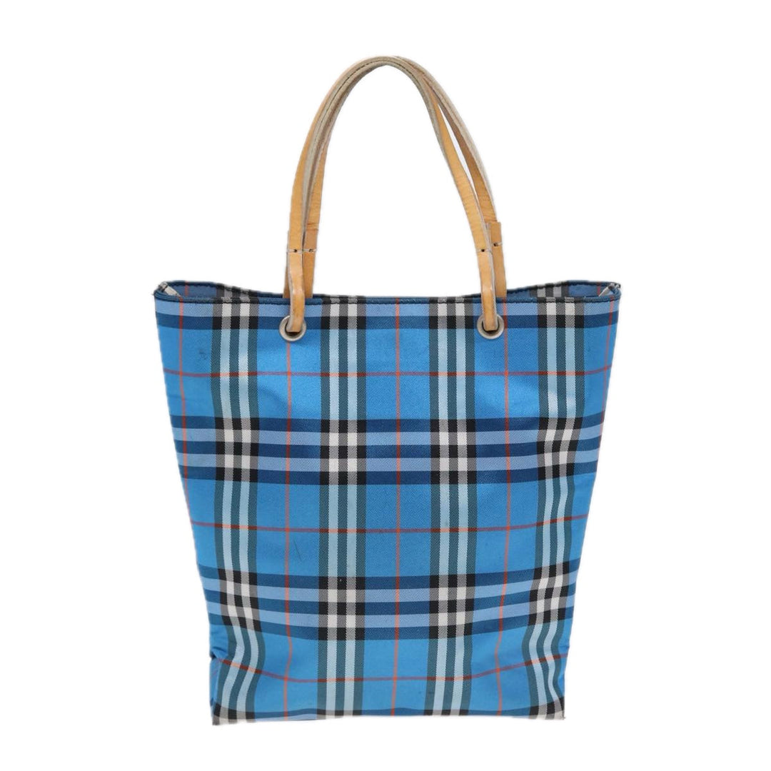 Burberry Nova Check Tote Bag Nylon Blue Silver Auth 87633