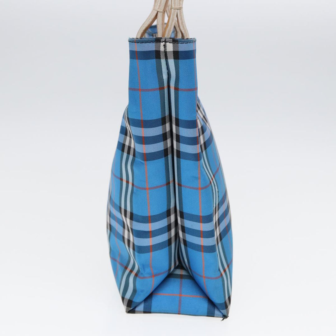 Burberry Nova Check Tote Bag Nylon Blue Silver Auth 87633