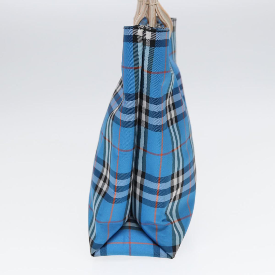 Burberry Nova Check Tote Bag Nylon Blue Silver Auth 87633