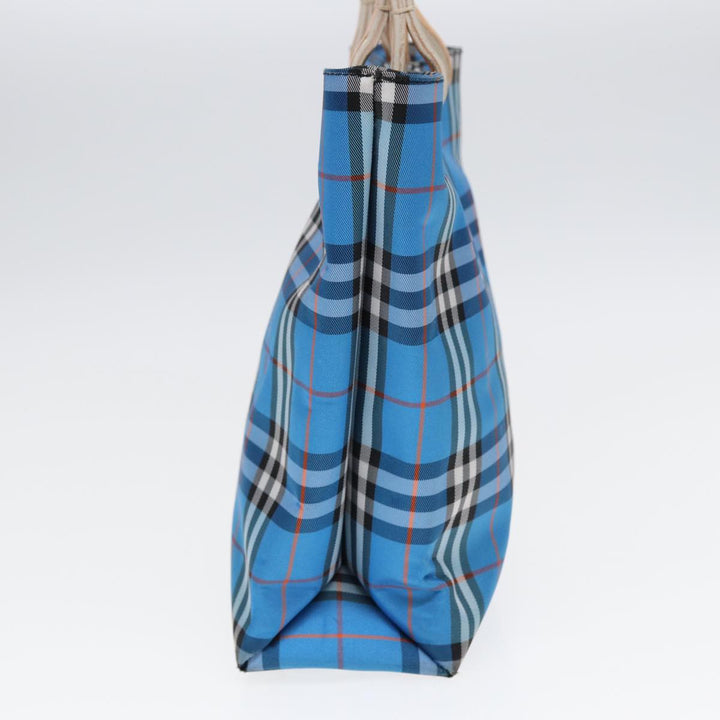 Burberry Nova Check Tote Bag Nylon Blue Silver Auth 87633