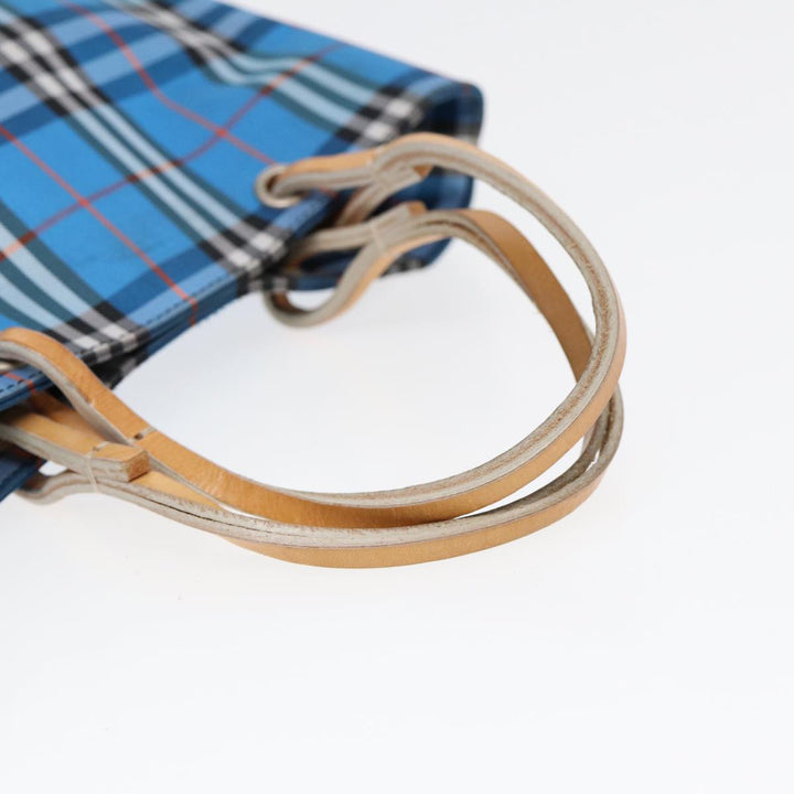 Top Quality Burberry Nova Check Tote Bag Nylon Blue Silver Auth 87633