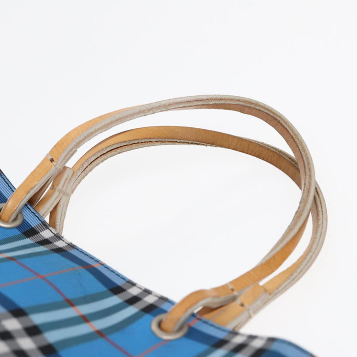 Burberry Nova Check Tote Bag Nylon Blue Silver Auth 87633