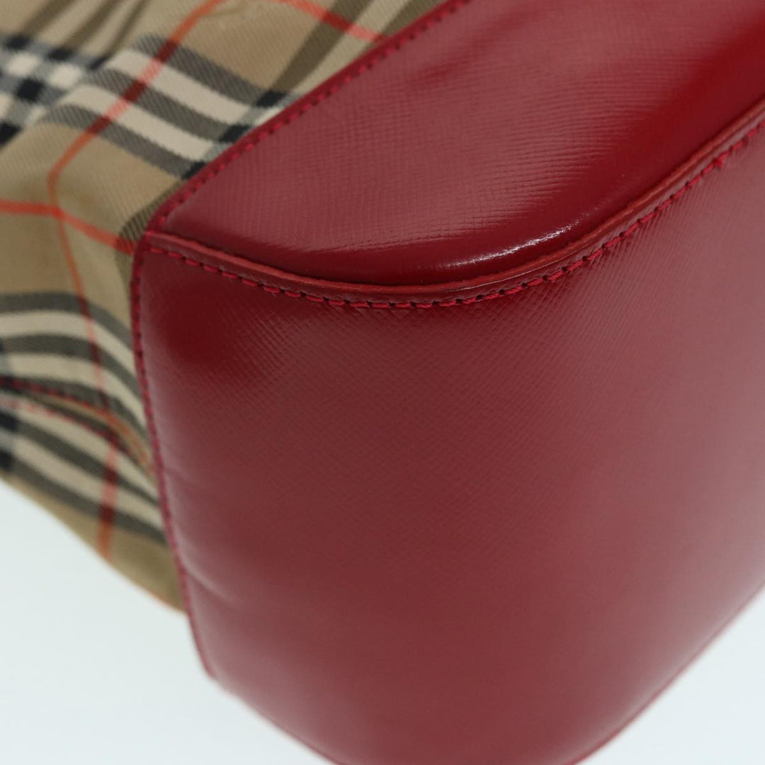 Burberry Nova Check Hand Bag Canvas Beige Red Auth 87634