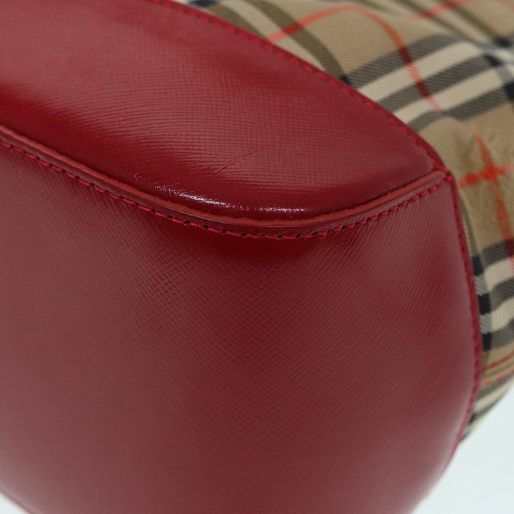 Burberry Nova Check Hand Bag Canvas Beige Red Auth 87634