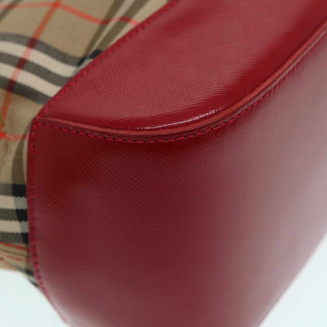 Burberry Nova Check Hand Bag Canvas Beige Red Auth 87634