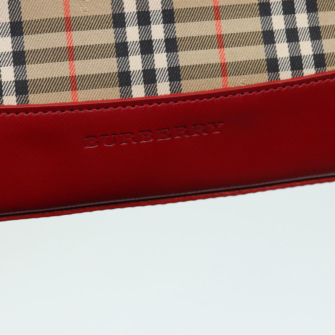Burberry Nova Check Hand Bag Canvas Beige Red Auth 87634
