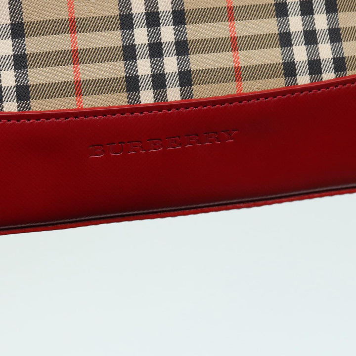 Burberry Nova Check Hand Bag Canvas Beige Red Auth 87634