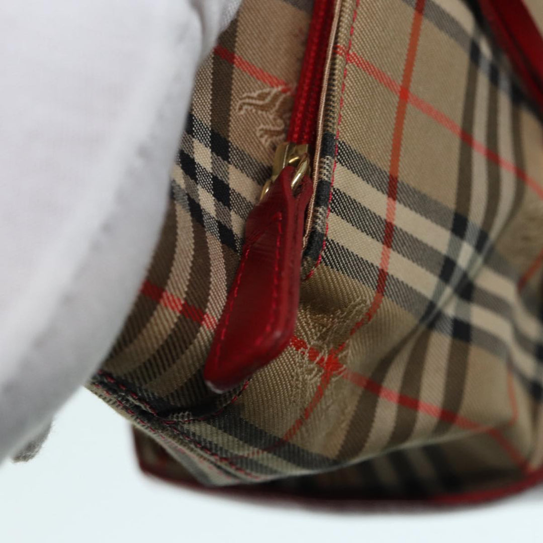 Burberry Nova Check Hand Bag Canvas Beige Red Auth 87634