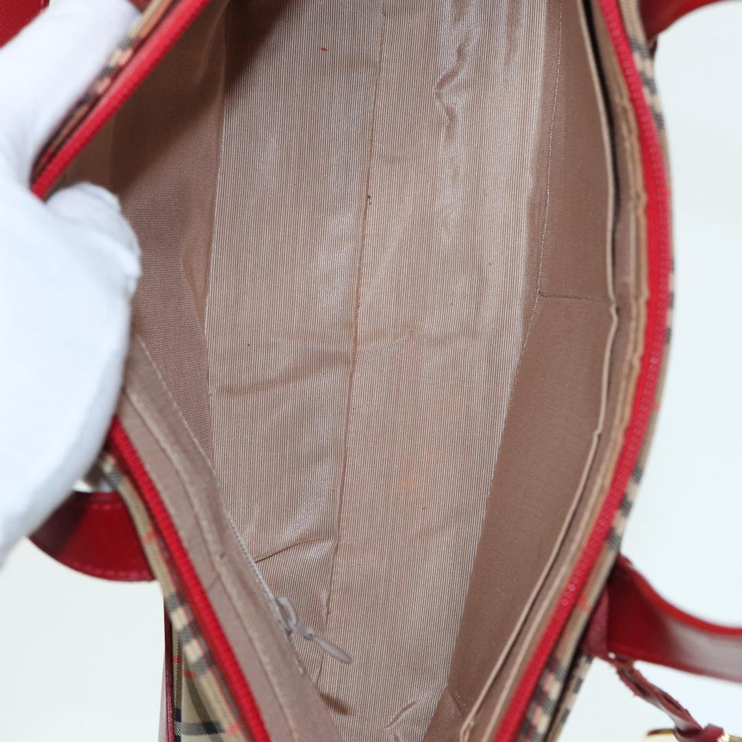 Burberry Nova Check Hand Bag Canvas Beige Red Auth 87634