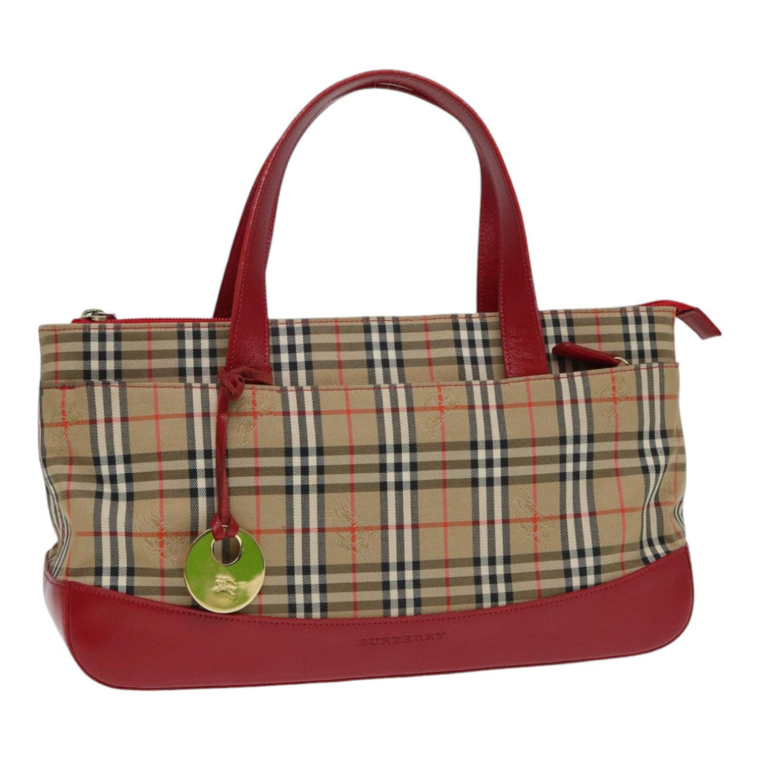 Burberry Nova Check Hand Bag Canvas Beige Red Auth 87634