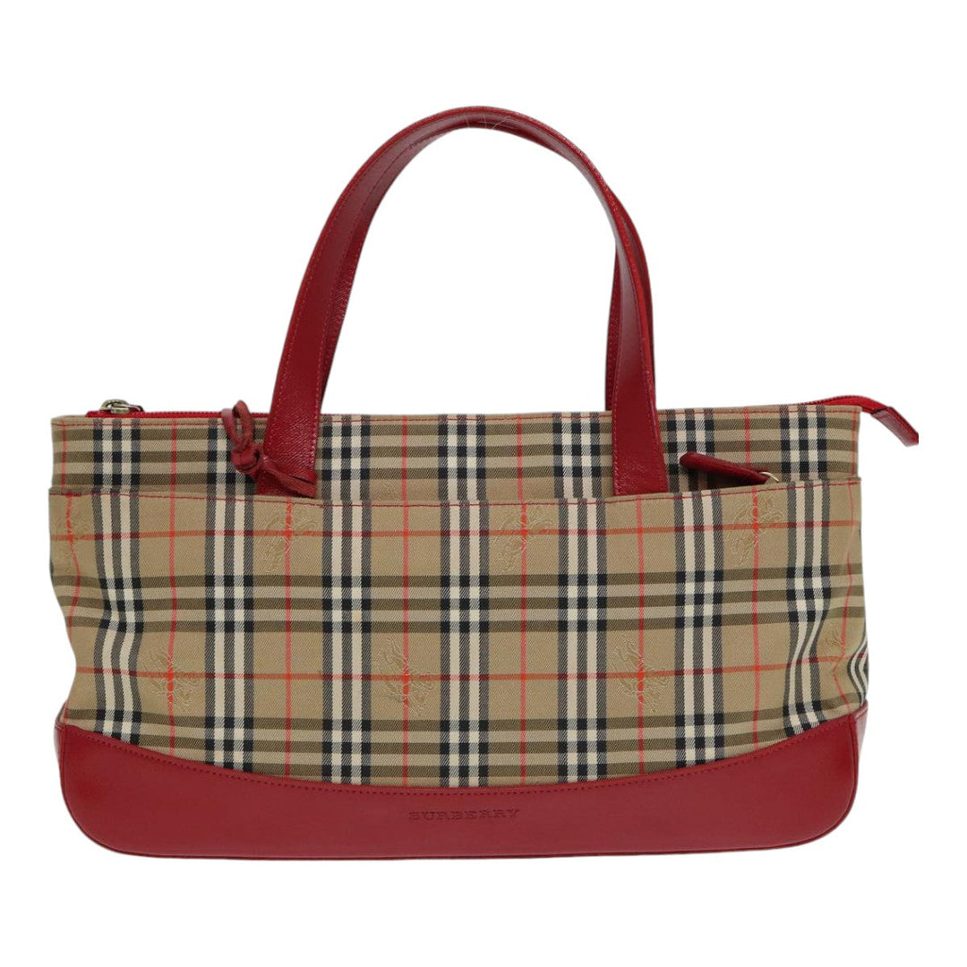 Burberry Nova Check Hand Bag Canvas Beige Red Auth 87634