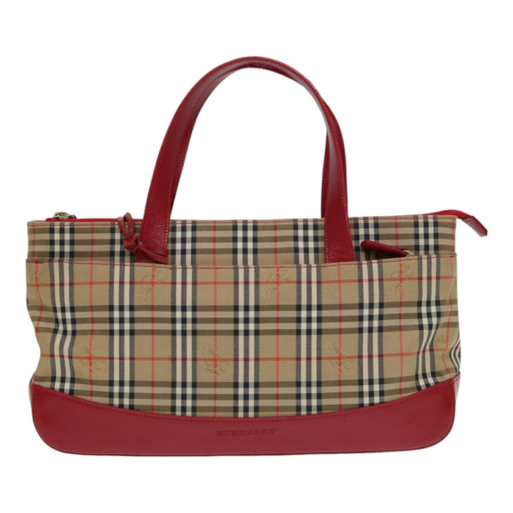 Burberry Nova Check Hand Bag Canvas Beige Red Auth 87634