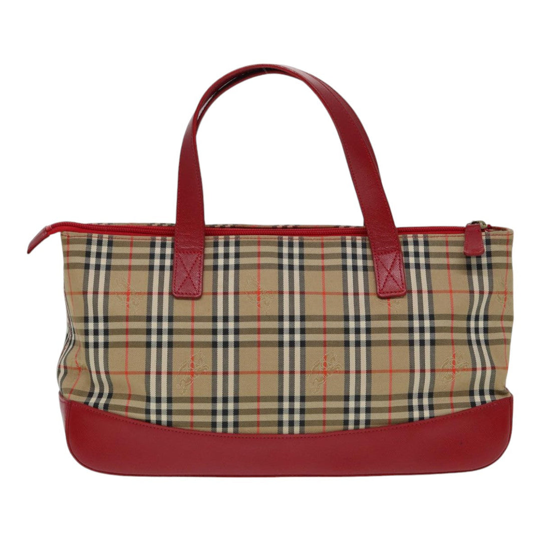 Burberry Nova Check Hand Bag Canvas Beige Red Auth 87634