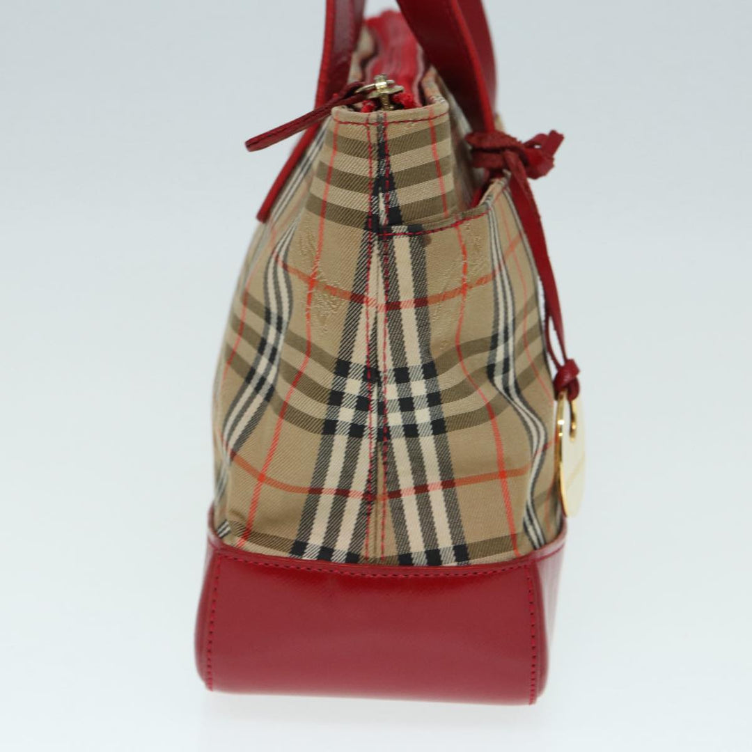 Burberry Nova Check Hand Bag Canvas Beige Red Auth 87634