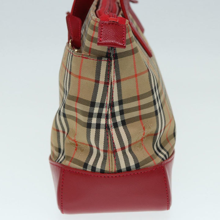 Burberry Nova Check Hand Bag Canvas Beige Red Auth 87634