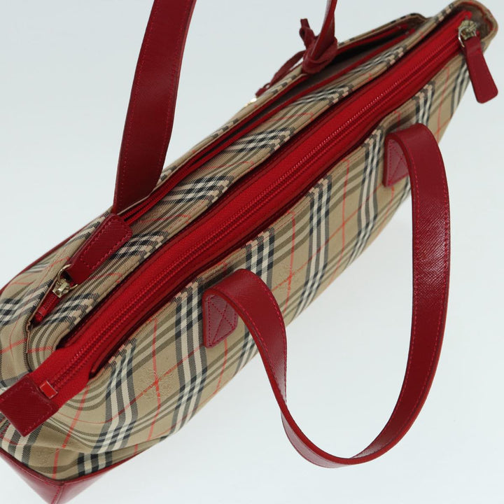 Burberry Nova Check Hand Bag Canvas Beige Red Auth 87634