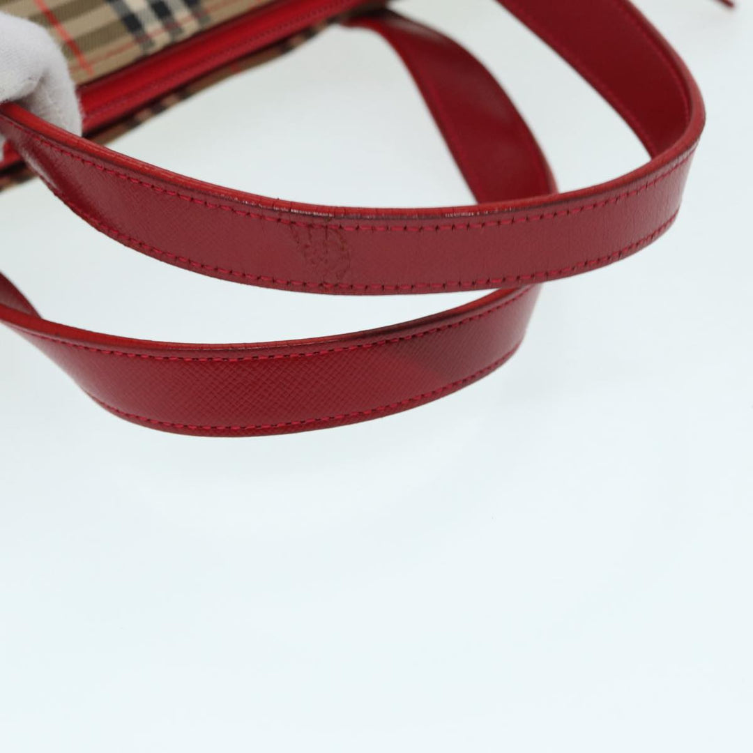 Burberry Nova Check Hand Bag Canvas Beige Red Auth 87634
