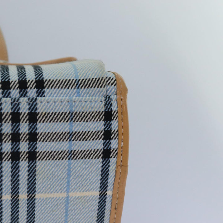 Burberry Nova Check Blue Label Hand Bag Canvas Light Blue Beige Auth 87639