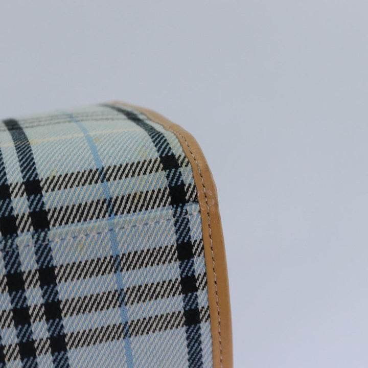 Burberry Nova Check Blue Label Hand Bag Canvas Light Blue Beige Auth 87639