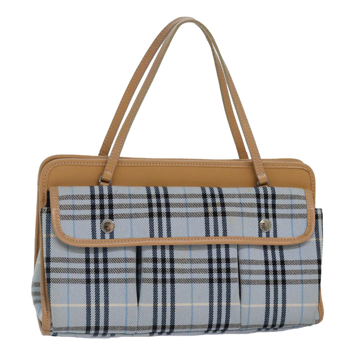 Burberry Nova Check Blue Label Hand Bag Canvas Light Blue Beige Auth 87639