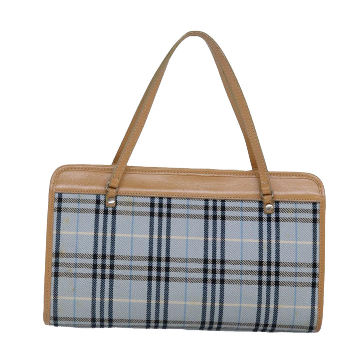 Burberry Nova Check Blue Label Hand Bag Canvas Light Blue Beige Auth 87639