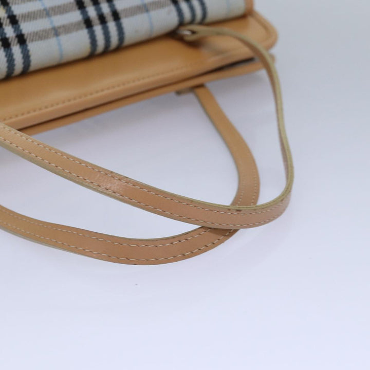 Burberry Nova Check Blue Label Hand Bag Canvas Light Blue Beige Auth 87639