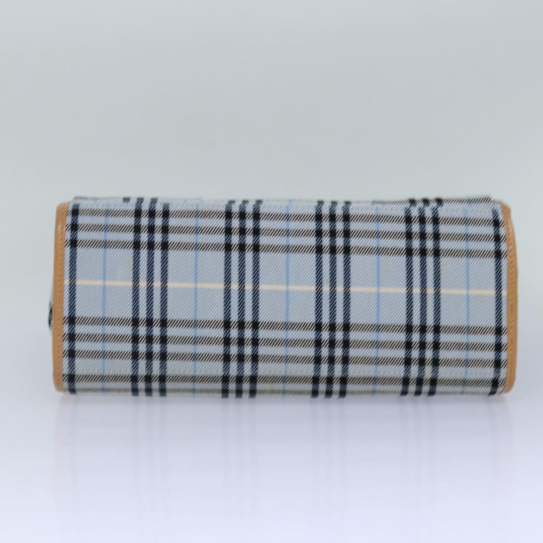 Burberry Nova Check Blue Label Hand Bag Canvas Light Blue Beige Auth 87639
