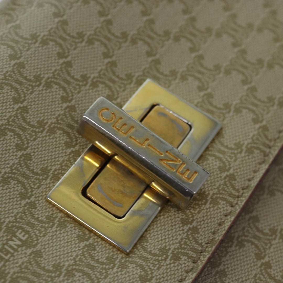 Celine Macadam Canvas Hand Bag PVC Leather Beige Auth 87640