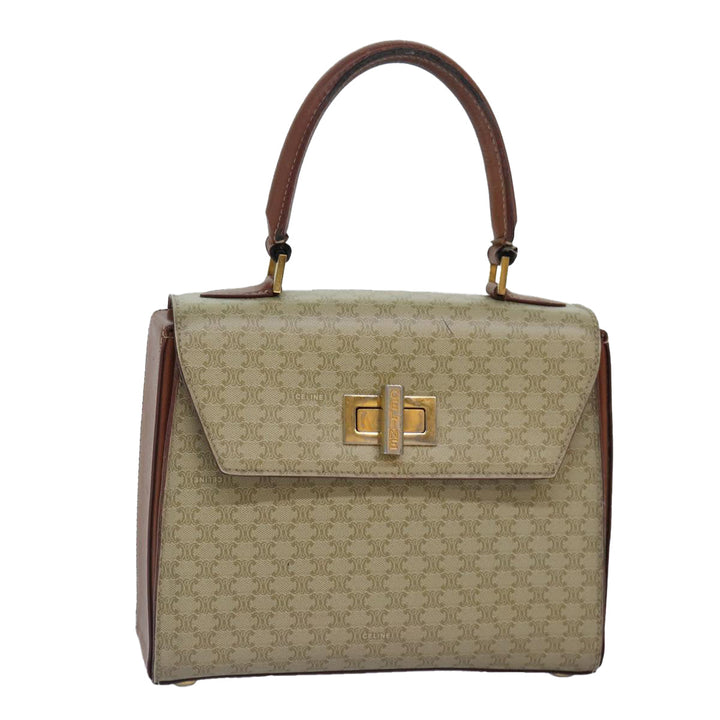 Celine Macadam Canvas Hand Bag PVC Leather Beige Auth 87640