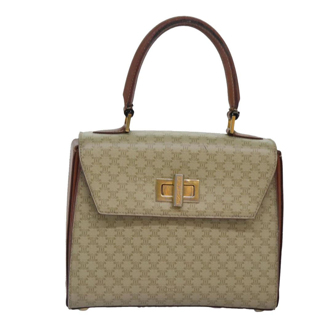 Celine Macadam Canvas Hand Bag PVC Leather Beige Auth 87640