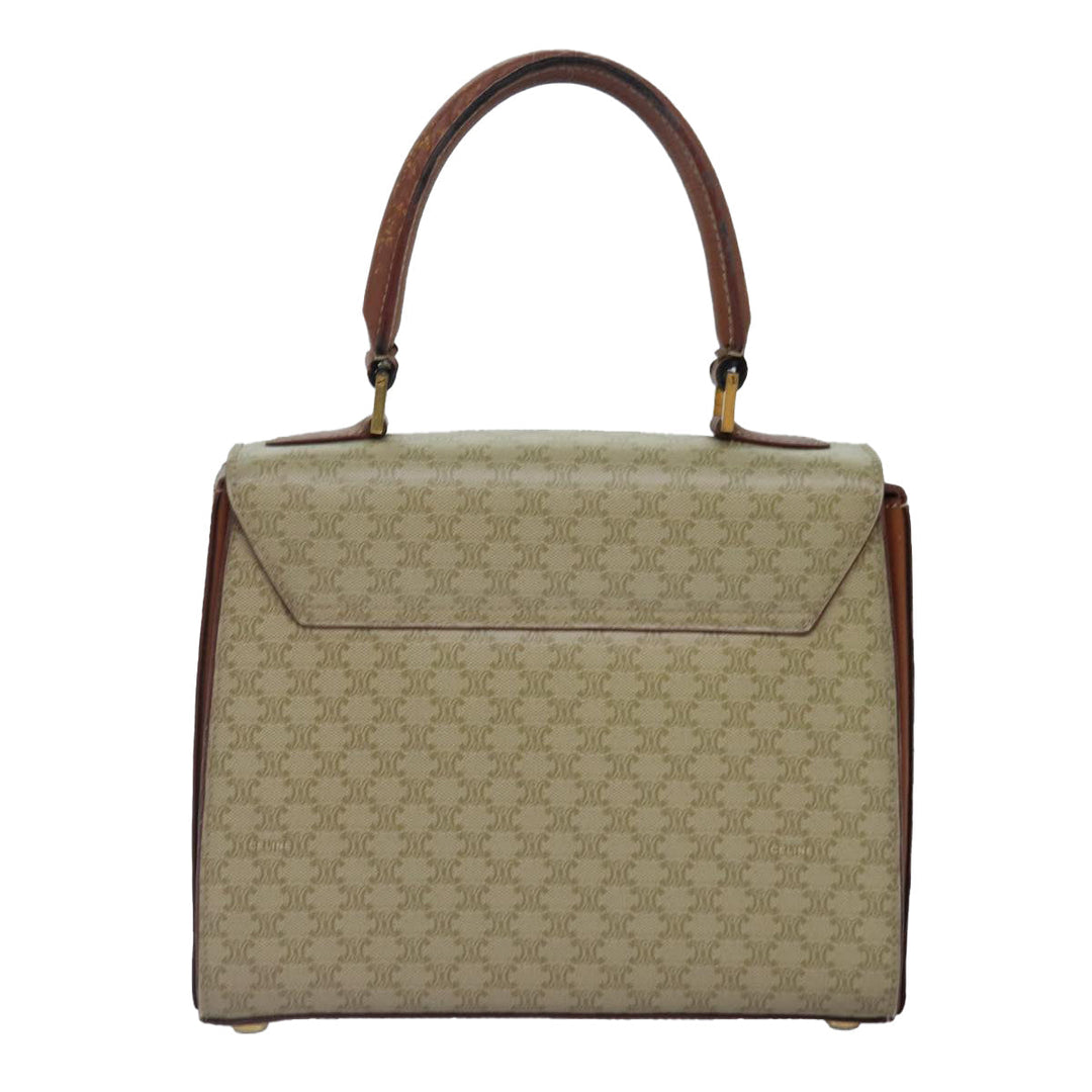 Celine Macadam Canvas Hand Bag PVC Leather Beige Auth 87640