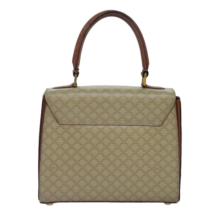 Celine Macadam Canvas Hand Bag PVC Leather Beige Auth 87640