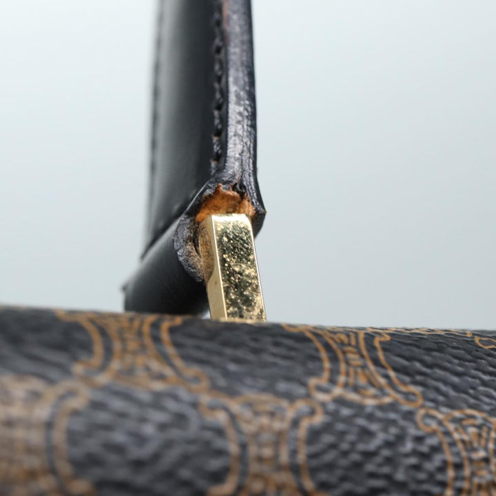 Celine Macadam Canvas Hand Bag PVC Leather 2way Brown Black Auth 87641A
