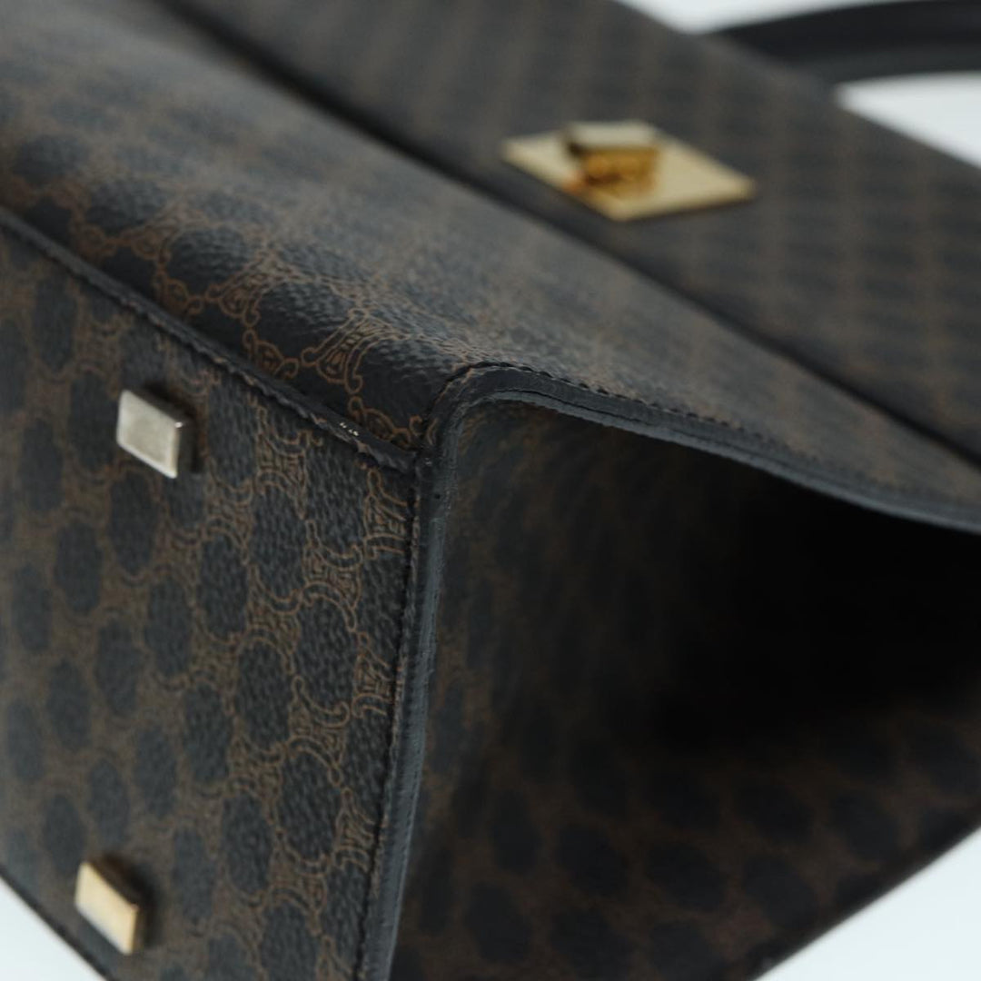Celine Macadam Canvas Hand Bag PVC Leather 2way Brown Black Auth 87641A