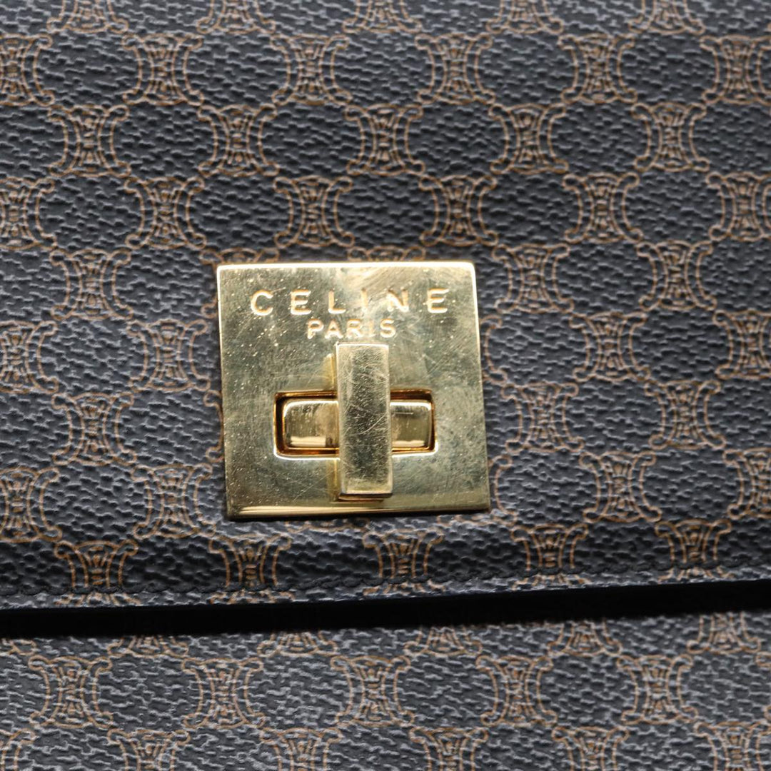 Celine Macadam Canvas Hand Bag PVC Leather 2way Brown Black Auth 87641A