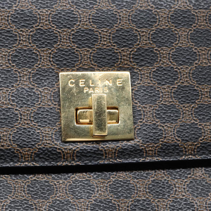 Celine Macadam Canvas Hand Bag PVC Leather 2way Brown Black Auth 87641A