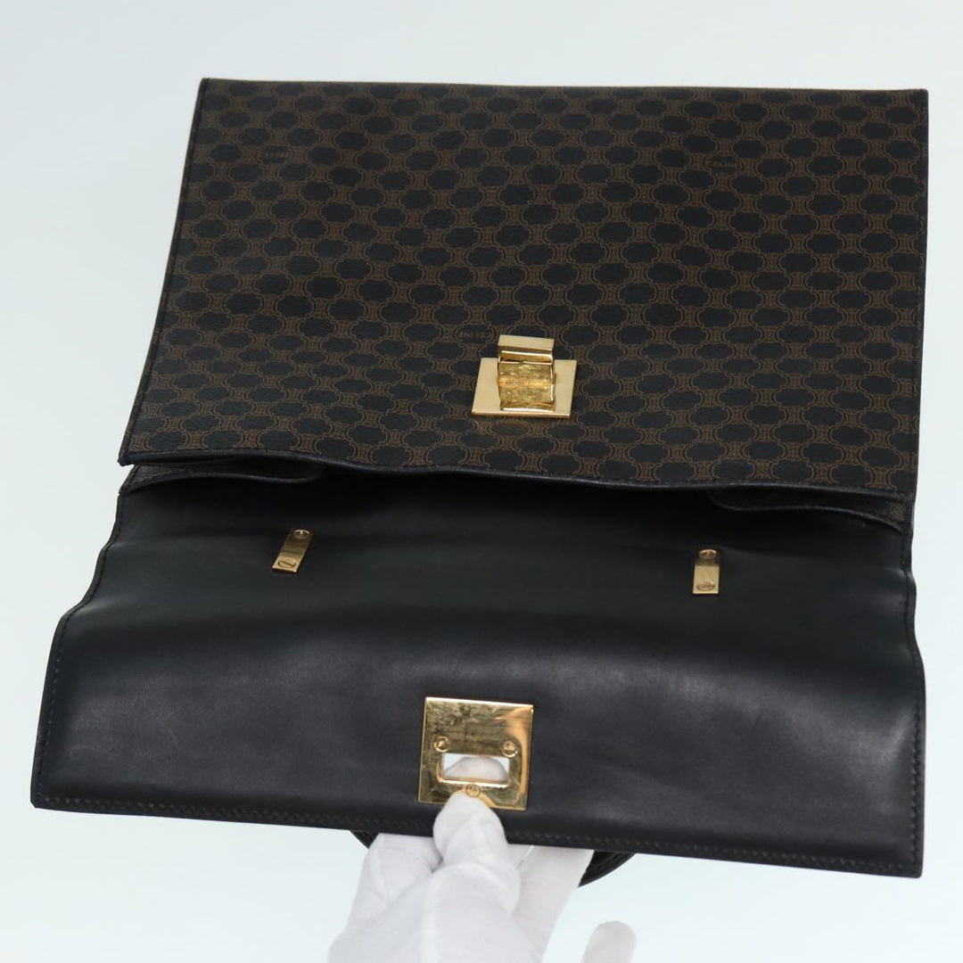 Celine Macadam Canvas Hand Bag PVC Leather 2way Brown Black Auth 87641A
