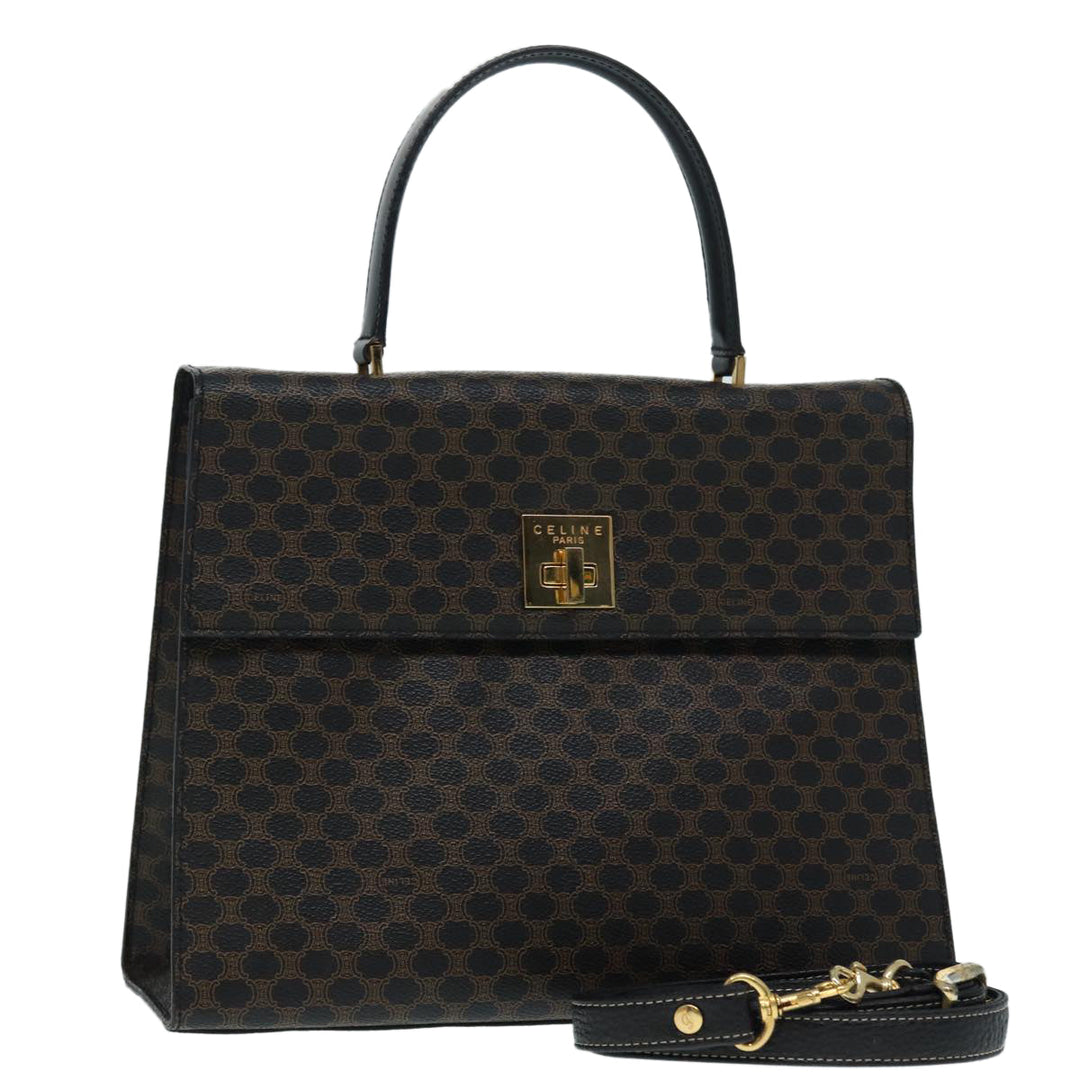 Celine Macadam Canvas Hand Bag PVC Leather 2way Brown Black Auth 87641A